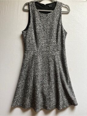 Theory Virgin Wool Blend Black White Tweed Fit and Flare Dress 10